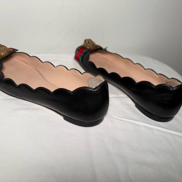 Gucci Sylvie Web & Feline Scalloped Ballet Flats 36.5 navy blue - Picture 5 of 7